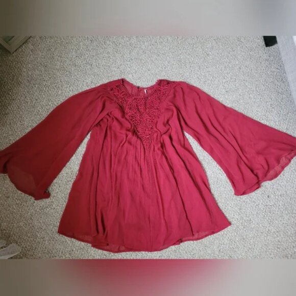 Free People Sunshine Of Love Red Mini Dress size L - Picture 6 of 8